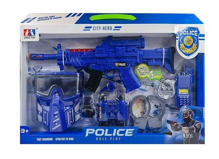 Поліцейський набір з автоматом зі світлозвуковими ефектами (Р 12 /13) пістолет зі звуком, кобура, свисток, наручники, годинники, ніж