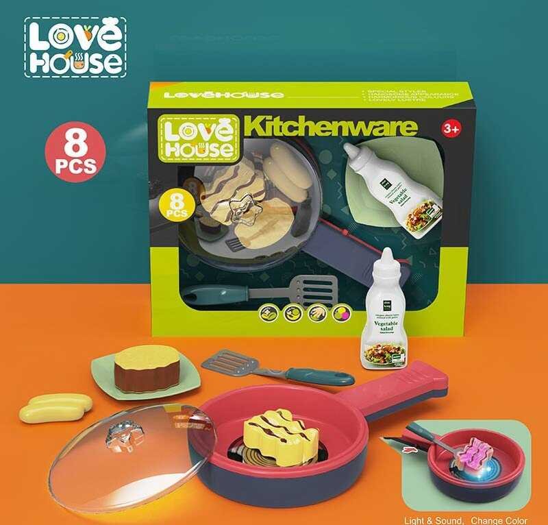 Детская кухня со звуком и подсветкой (XG 2-5) сковорода на батарейках, продукты меняют цвет