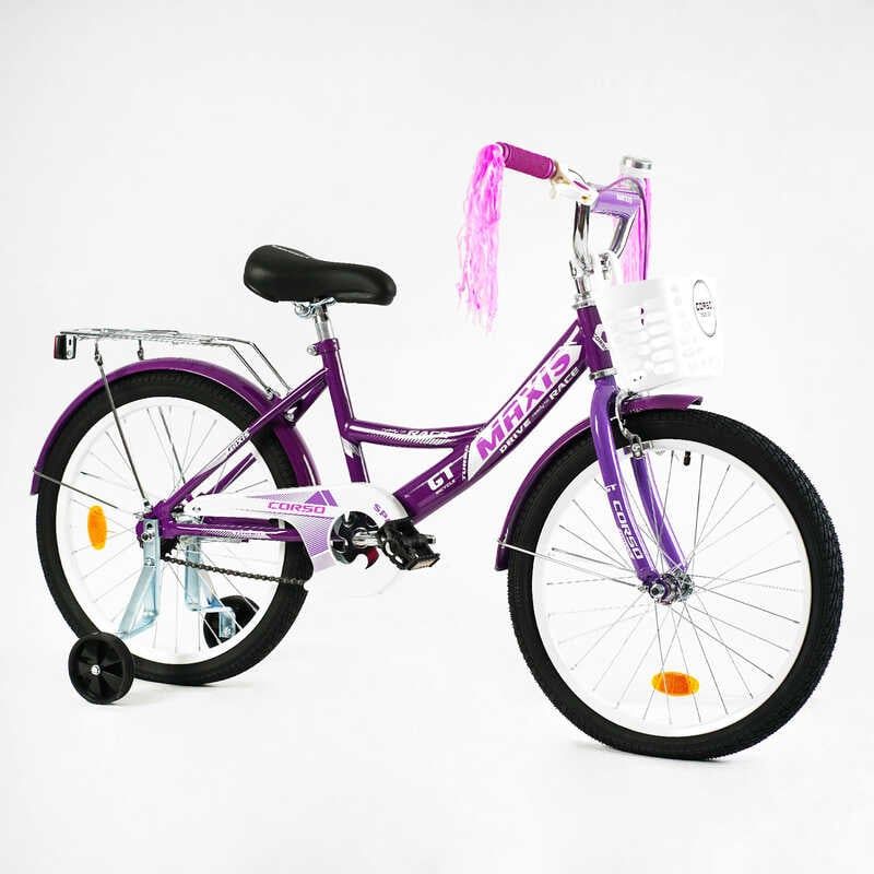 Велосипед 20" дюймов 2-х колесный "CORSO" MAXIS CL-20876 (1) корзина, украшения, ручной тормоз, колокольчик, дополнительные колеса, СОБРАННЫЙ НА 75, в коробке