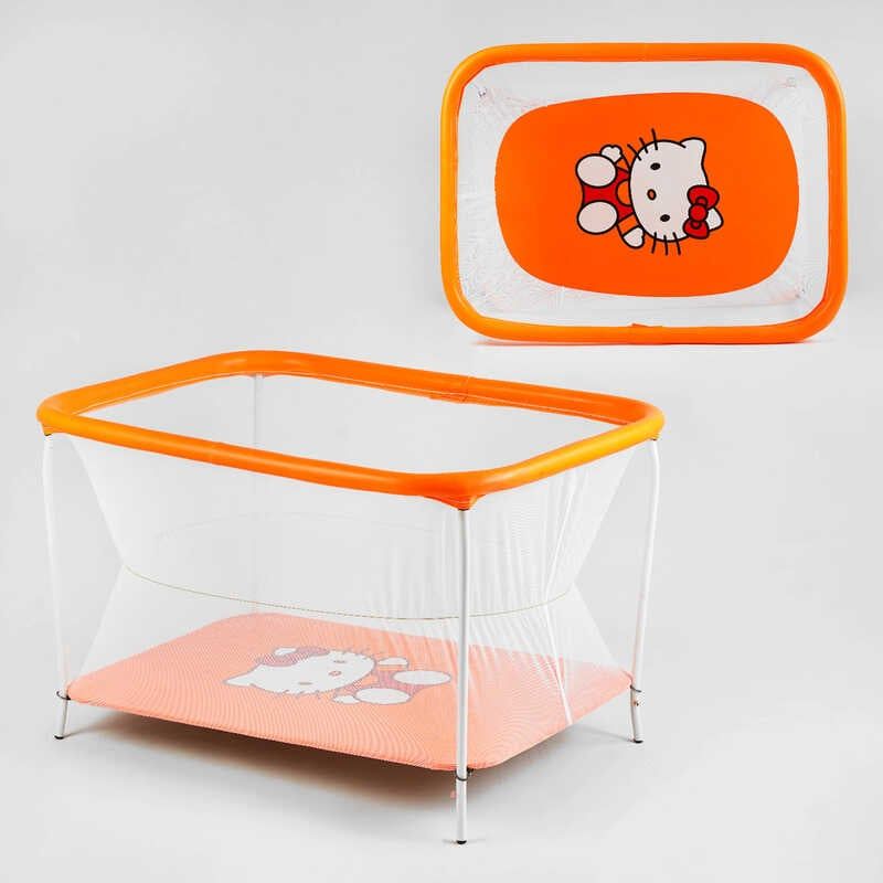 Манеж евро №10 ЛЮКС "Hello Kitty" - цвет оранжевый (1) прямоугольный, мягкое дно, евро сетка, без ручки