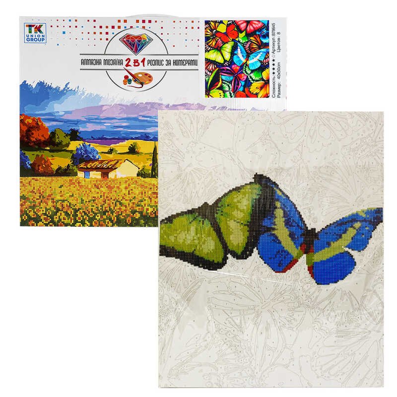 Картина по номерам + Алмазная мозаика B 78645 (30) "TK Group", 40x50 см, "Бабочки", в коробке