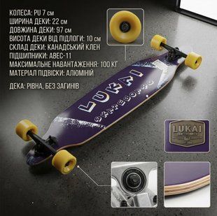 Лонгборд С 32023, скейтборд для катання 97 см, ABEC-11, PU колеса 7 см