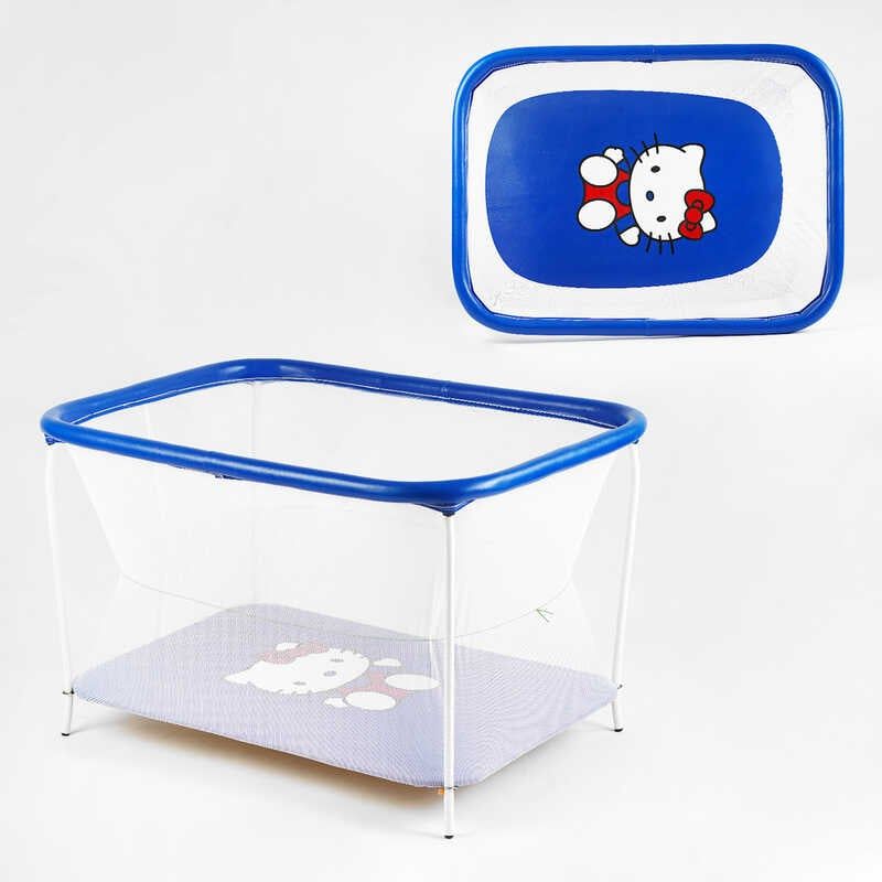 Манеж евро №10 ЛЮКС "Hello Kitty" - цвет синий (1) прямоугольный, мягкое дно, евро сетка, без ручки