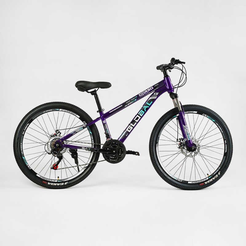 Велосипед Спортивный Corso 26" дюймов «Global» GL-26577 (1) рама стальная 13’’, оборудование Saiguan 21 скорость, собранный на 75