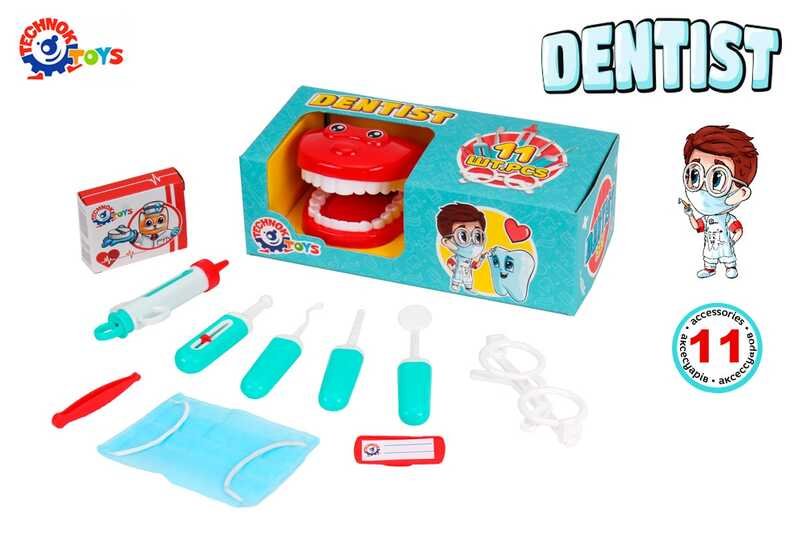 Набір стоматолога 7341 (10) "Technok Toys", 11 елементів, щелепа, маска, окуляри, бейдж, інструменти, в коробці