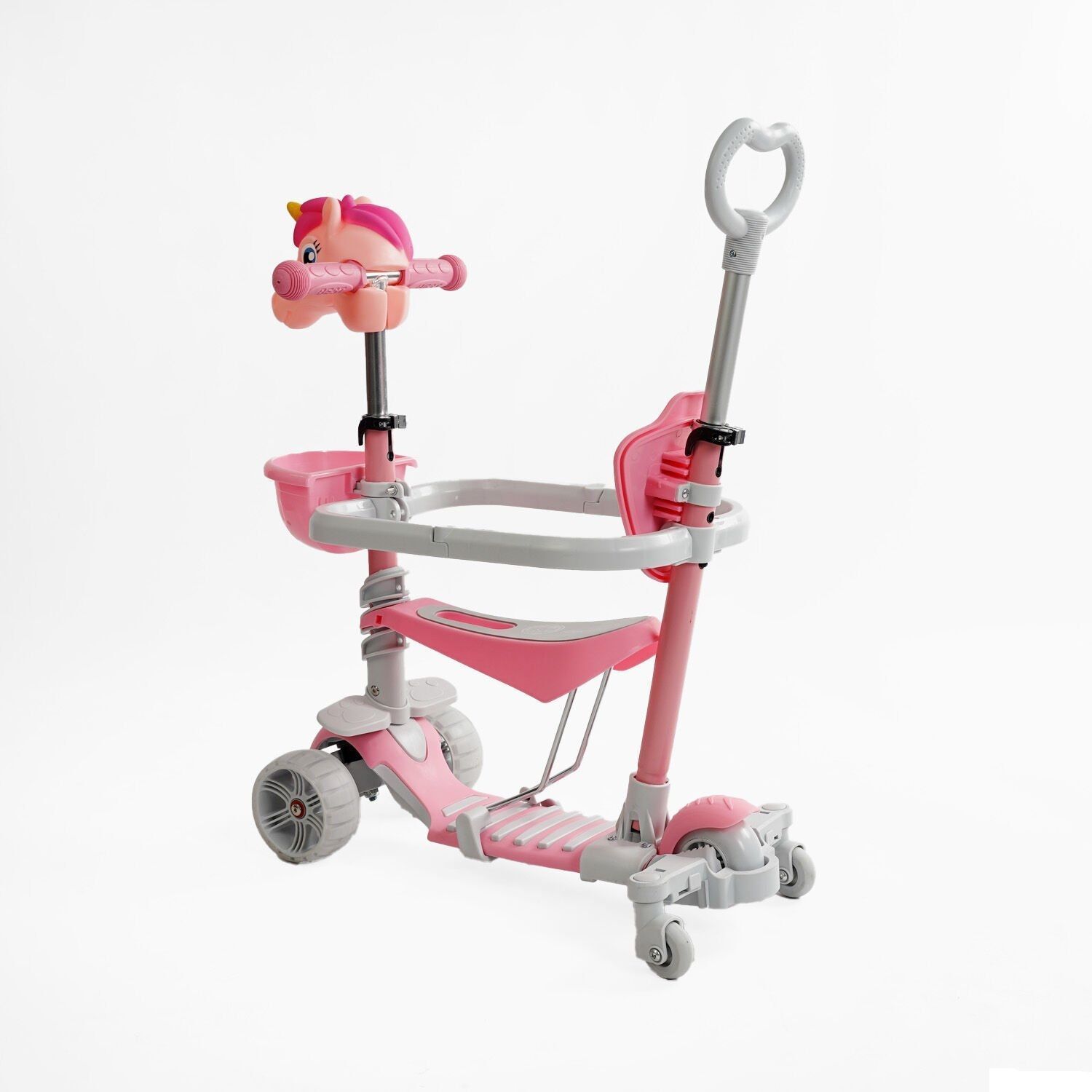 Самокат біговел з батьківською ручкою 5в1 (P-63700) Best Scooter, захисний бампер, колеса зі світлом