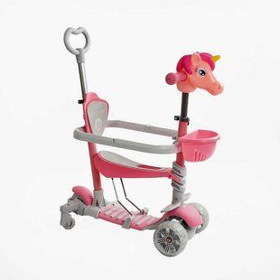Самокат біговел з батьківською ручкою 5в1 (P-63700) Best Scooter, захисний бампер, колеса зі світлом