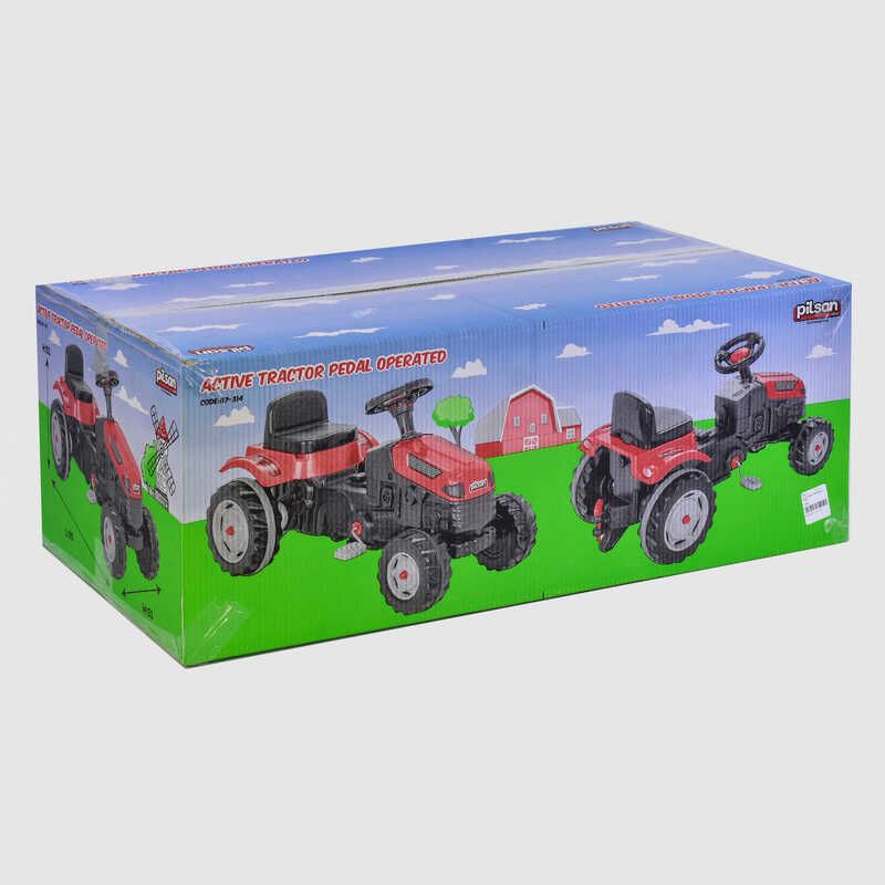 Трактор педальный Pilsan (07-314) цвет КРАСНЫЙ, клаксон на руле, в коробке