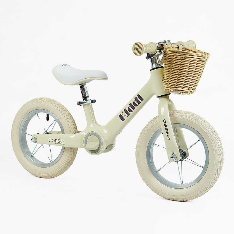 Велобег "CORSO KIDDI" ML-12102 (1) магниевая рама, надувные колеса резиновые 12’’, алюминиевые обода, подставка для ног, корзинка, в коробке