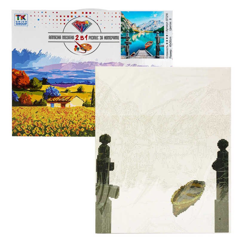 Картина по номерам + Алмазная мозаика B 73218 (30) "TK Group", 40х50 см, "Озеро в горах", в коробке