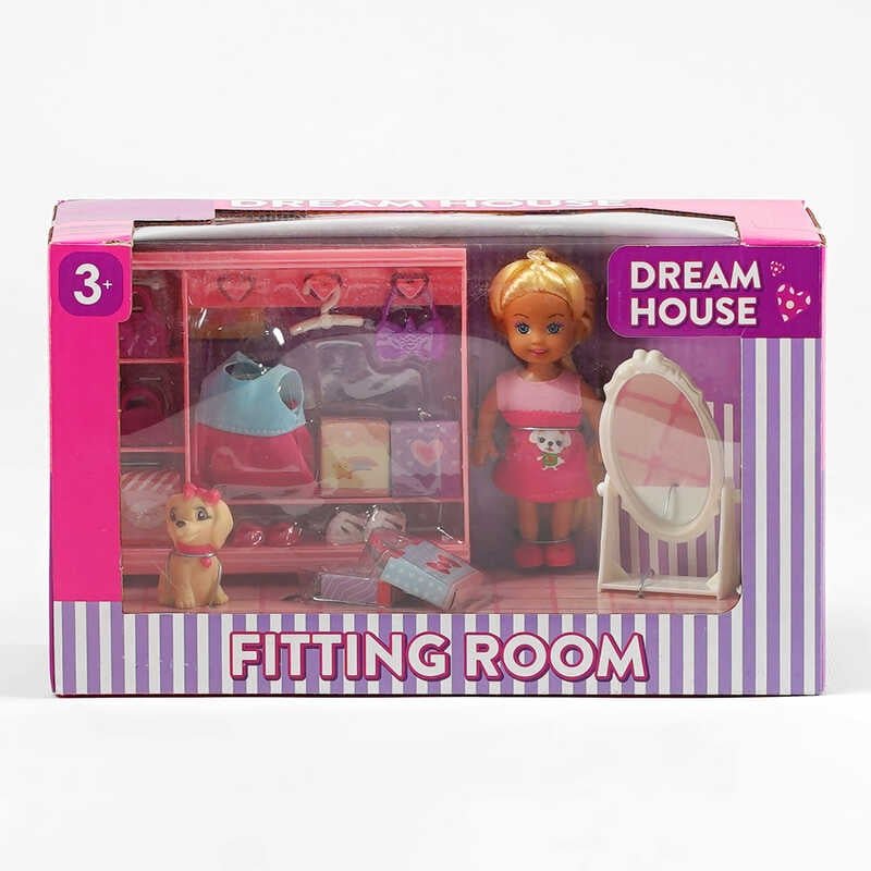 Кукла K 899-131 (48/2) высота 10 см, гардеробная, одежда, аксессуары, обувь, любимец, зеркало, предметы декора, в коробке