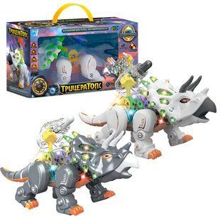 Динозавр "Трицератопс" ТК-14638 (24) "WToys", ОСВУЧЕНИЕ УКРАИНСКОЙ, песенка, ходит, светло, подвижные шестерни, в коробке