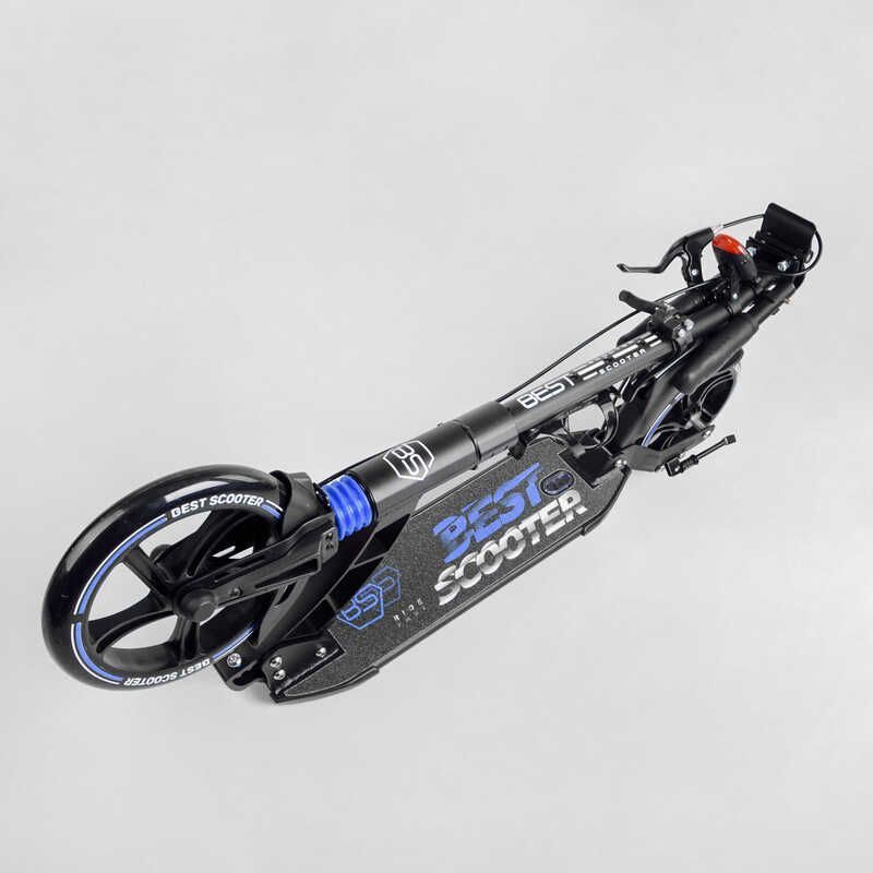 Самокат двухколесный с ручным тормозом и амортизаторами "Best Scooter" (90166-B) фара, колеса полиуретановые