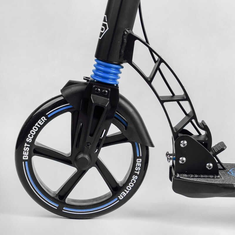 Самокат двухколесный с ручным тормозом и амортизаторами "Best Scooter" (90166-B) фара, колеса полиуретановые