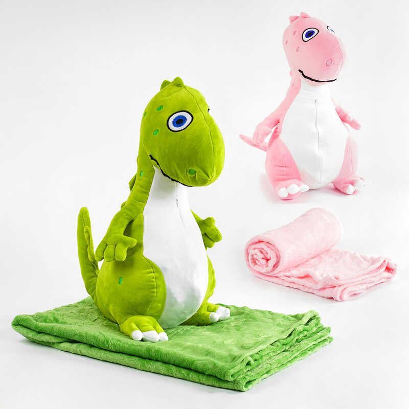 М'яка іграшка М 13948 (50) "Динозаврик", 2 кольори, розмір ковдри 156х120см, висота іграшки 50см