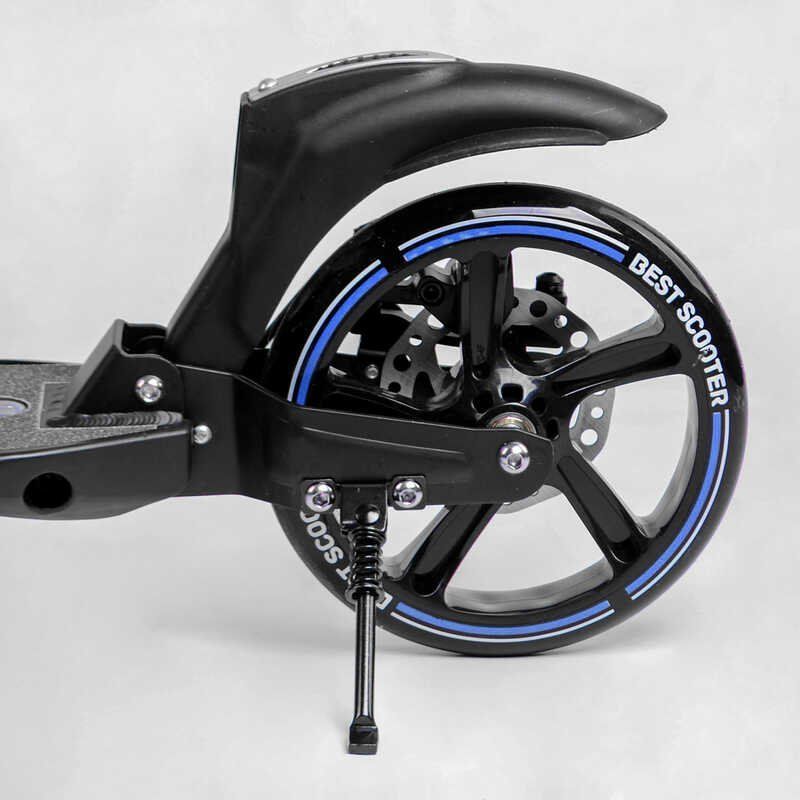 Самокат двухколесный с ручным тормозом и амортизаторами "Best Scooter" (90166-B) фара, колеса полиуретановые