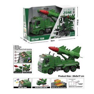Спецтехніка YW 9091 C (24/2) військова машина, світло, звук, механіч., обертання платформи по колу, інерція, телескопічна ракетна установка, в коробці