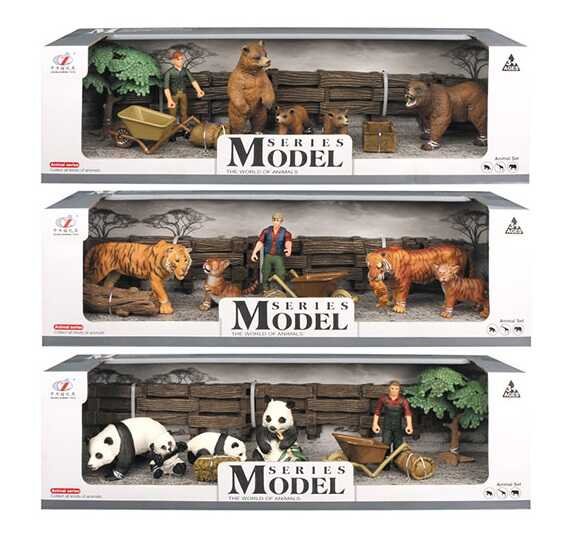 Набор животных Q 9899 D-5 (24/2) "Дикие животные", 3 вида, 10 элементов, 4 фигурки животных, фигурка фермера, аксессуары, в коробке