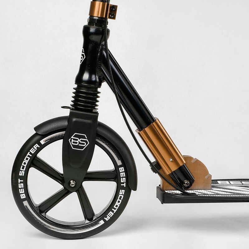Самокат двоколісний з амортизатором та ручним гальмом "Best Scooter" (14268) колеса поліуретанові