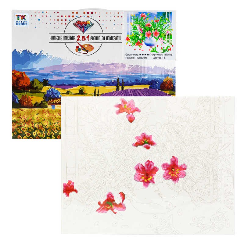 Картина за номерами + Алмазна мозаїка B 70543 (30) "TK Group", 40х50 см, "Квіти", в коробці