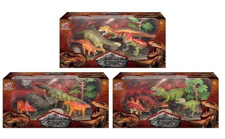 Набор динозавров Q 9899-224 (12/2) 2 вида, 7 элементов, 4 динозавра, 3 аксессуара, в коробке
