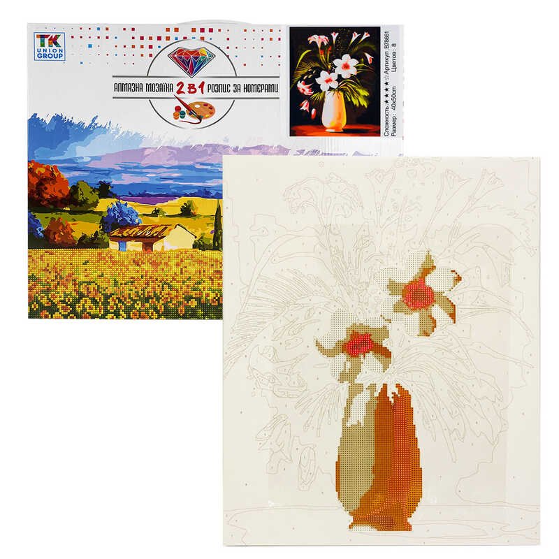 Картина за номерами + Алмазна мозаїка B 78661 (30) "TK Group", 40х50 см, Квіти, в коробці