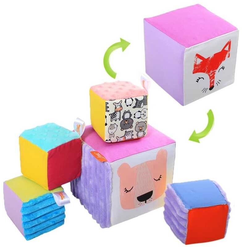 Набір м`яких кубиків дизайн 2 "Ведмедик і лисичка" 2050036111 (1) “Homefort” 5 кубиків, 1 великий 15х15, 4 маленьких 10х10, з петелькою, в ПВХ