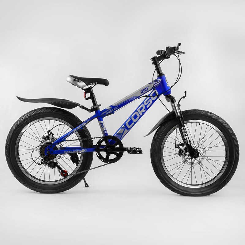 Дитячий спортивний велосипед 20'' CORSO «AERO» (72989) ПОЛУФЕТ, сталева рама 11.5``, передній перемикач Shimano, задній Saiguan, 7 швидкостей