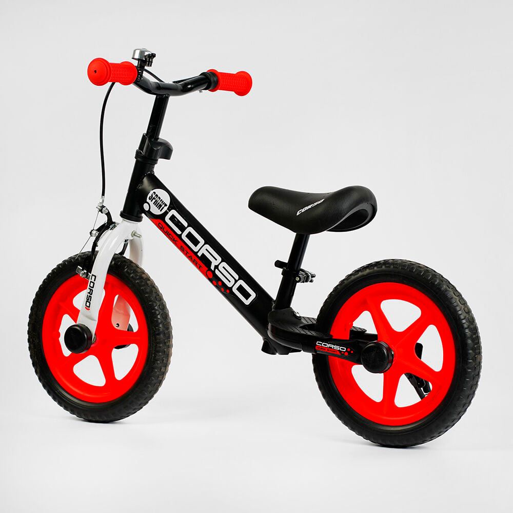 Біговел дитячий з підставкою для ніжок CORSO (87015) ручне гальмо, колесо 12" EVA (ПІНА) підніжка