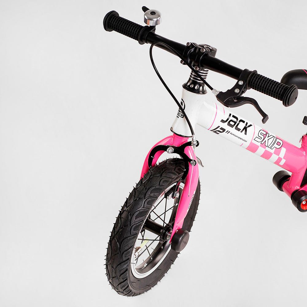 Велобіг Corso "Skip Jack" 25025 Рожево-білий, надувні колеса 12", сталева рама з амортизатором, ручне гальмо, підніжка, в коробці