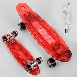 Скейт Пенни борд с прозрачной декой что светится S-30966 Best Board колёса PU со светом, зарядка USB