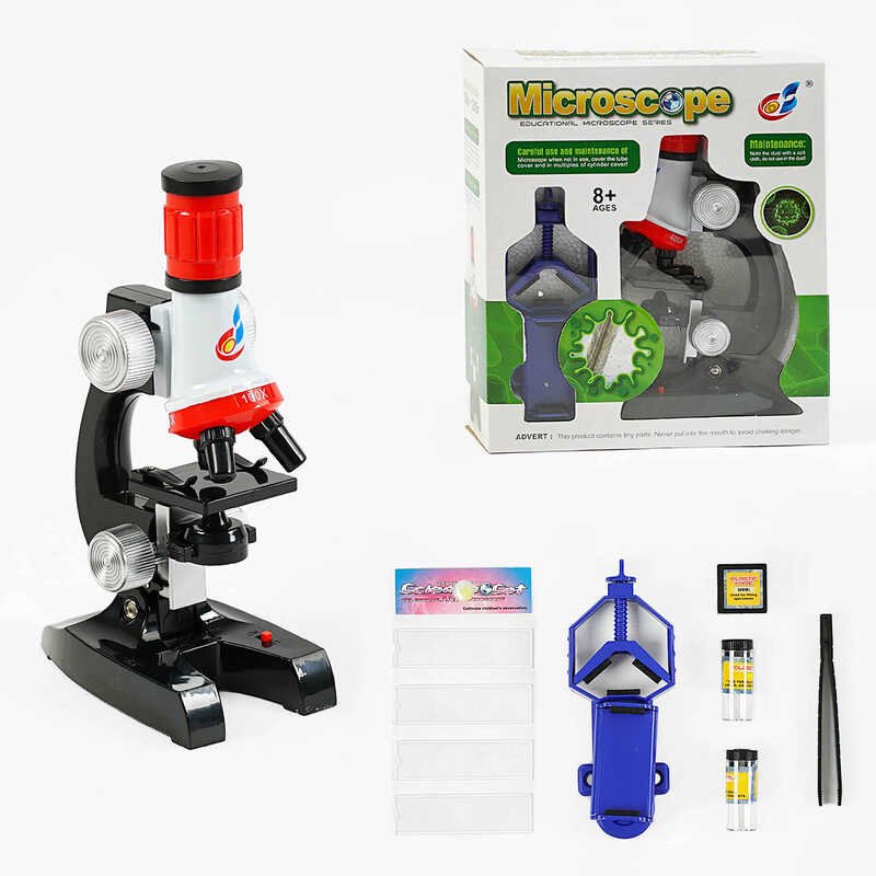 Мікроскоп C 2136 (36/2) підсвічування, від батарейок, підставка для телефона, інструменти, аксесуари, в коробці