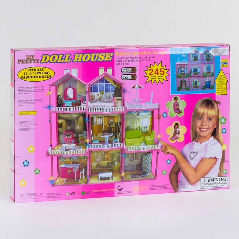 Будиночок для ляльок 6992 (6) 3 поверхи, світло, меблі (висота 109 см), в коробці
