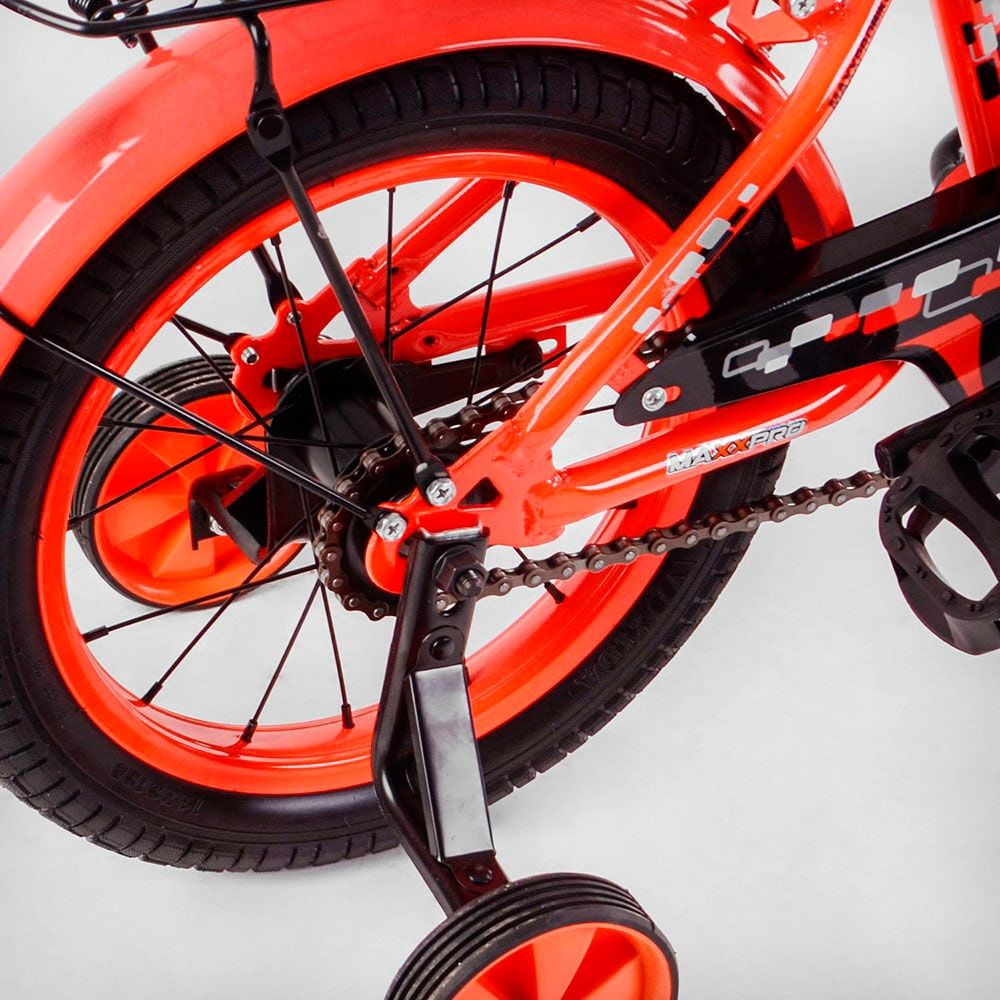 Велосипед детский двухколёсный 14" дюймов (MAXXPRO-N14-3) ножной тормоз, звоночек, сидение с ручкой, доп. колеса, багажник