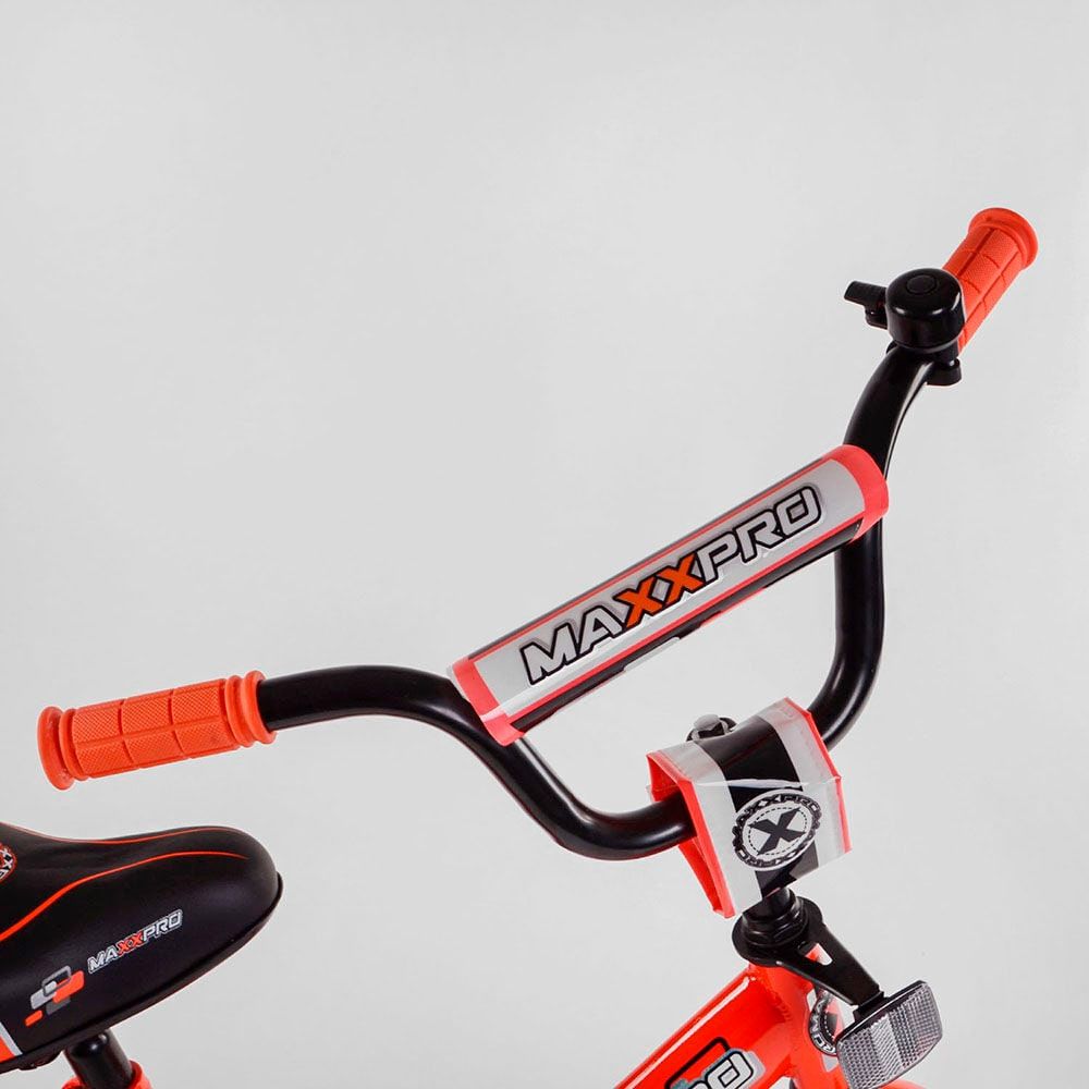 Велосипед детский двухколёсный 14" дюймов (MAXXPRO-N14-3) ножной тормоз, звоночек, сидение с ручкой, доп. колеса, багажник
