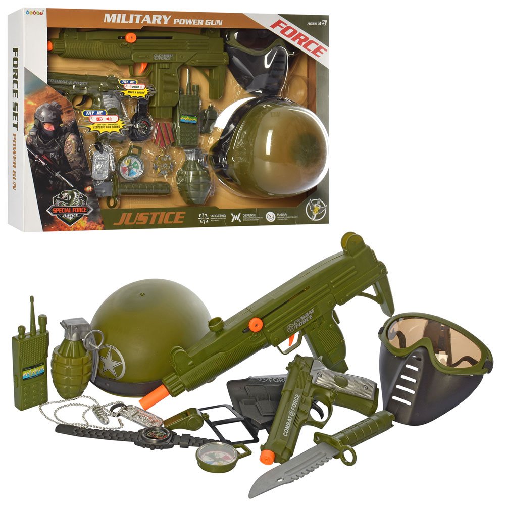 Іграшковий набір військового з аксесуарами (34320) автомат з тріскалкою, пістолет зі звуком