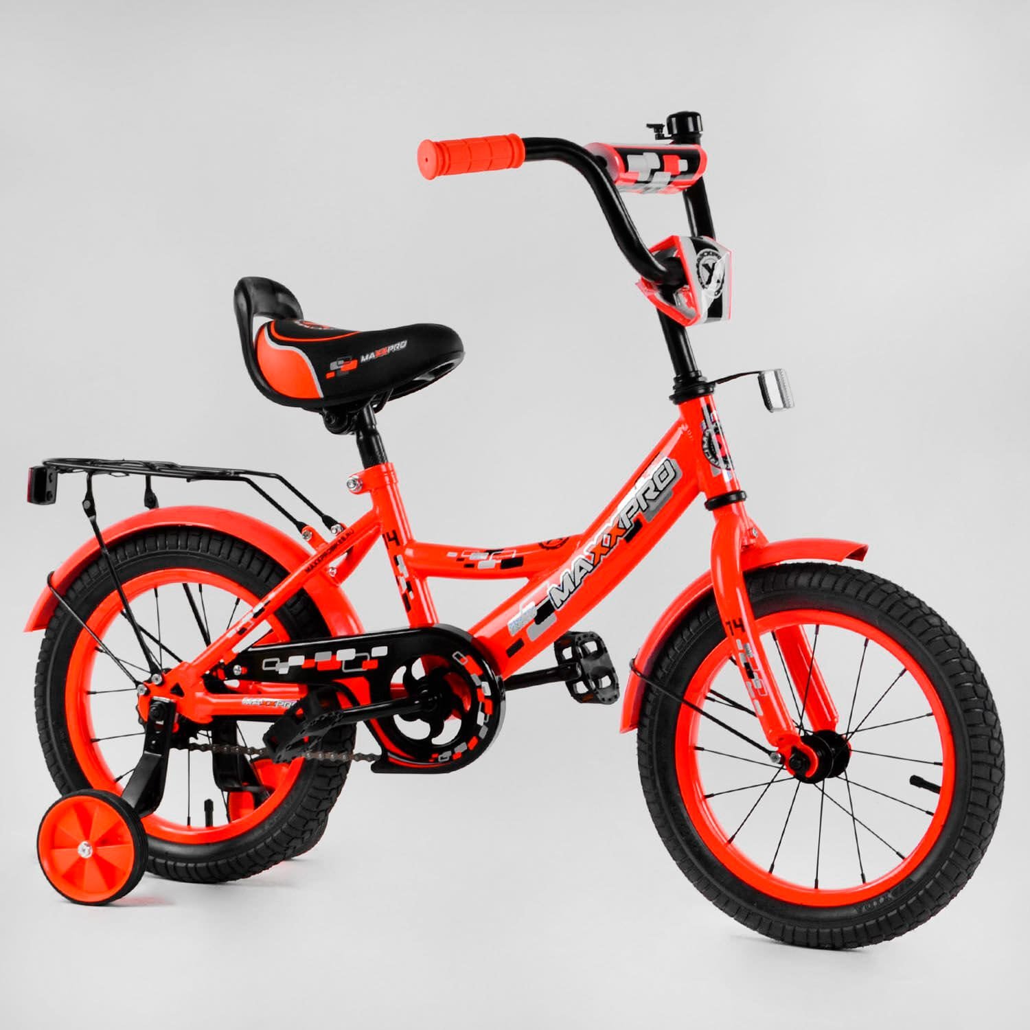 Велосипед дитячий двоколісний 14" дюймів (MAXXPRO-N14-3) ручне гальмо, дзвіночок, сидіння з ручкою, дод. колеса, багажник
