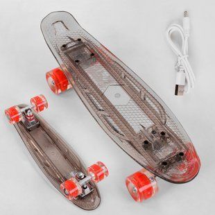Скейт Пенни борд с прозрачной декой что светится S-40133 Best Board колёса PU со светом, зарядка USB