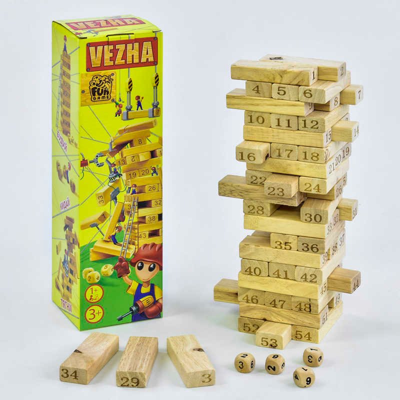 Дерев'яна гра "Вежа" 7358 (30) "4FUN Game Club wood", 54 деталі, в коробці