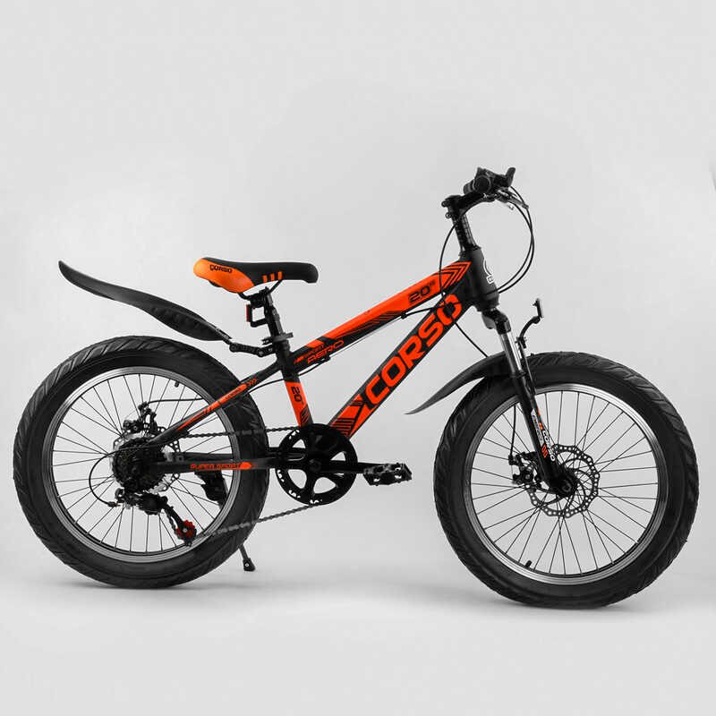 Спортивний велосипед дитячий 20'' CORSO «AERO» (82021) ПОЛУФЕТ, сталева рама 11.5" передній перемикач Shimano, задній Saiguan, 7 швидкостей