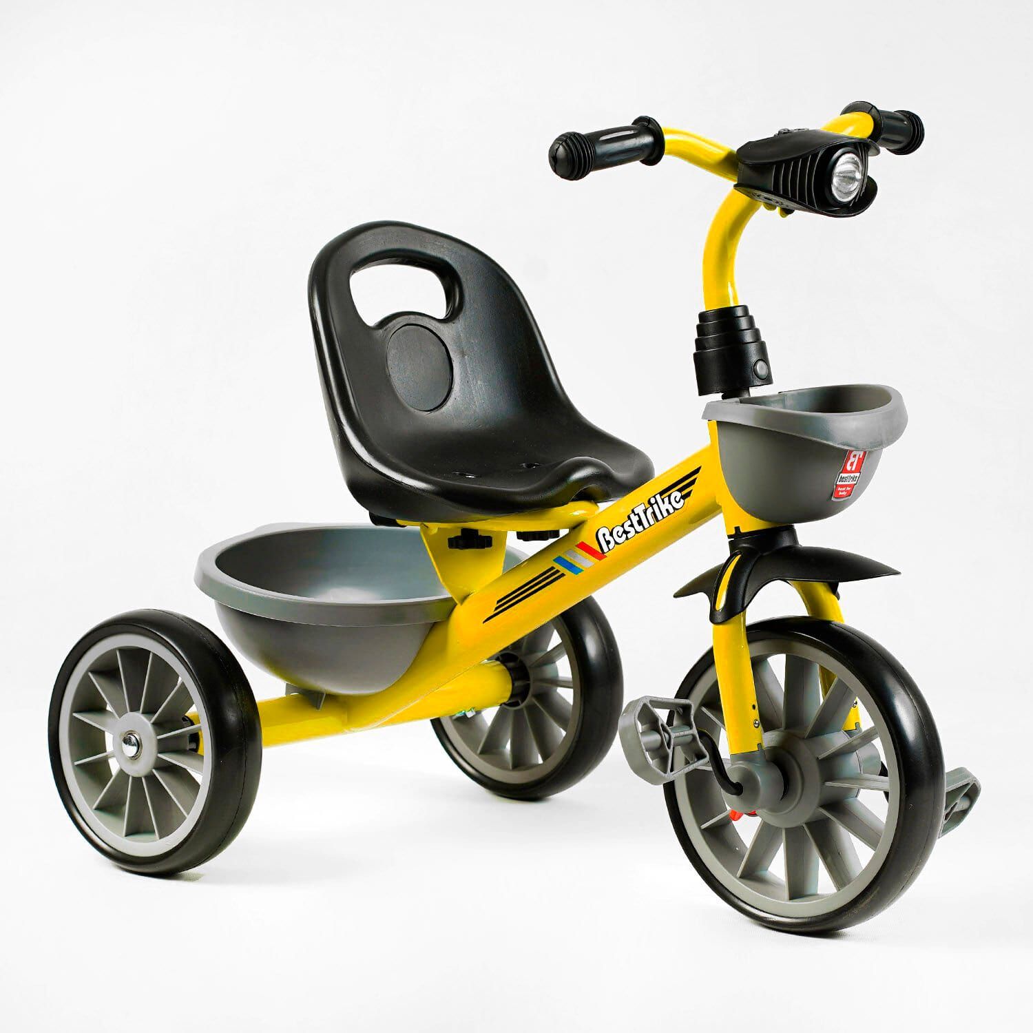 Велосипед трехколесный с музыкальной фарой и 2 корзины (BS-16390) Best Trike колеса EVA переднее 12" заднее 10"
