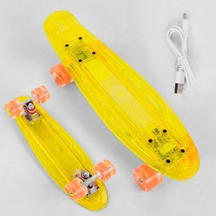 Скейт Пенни борд с прозрачной декой что светится S-50244 Best Board колёса PU со светом, зарядка USB
