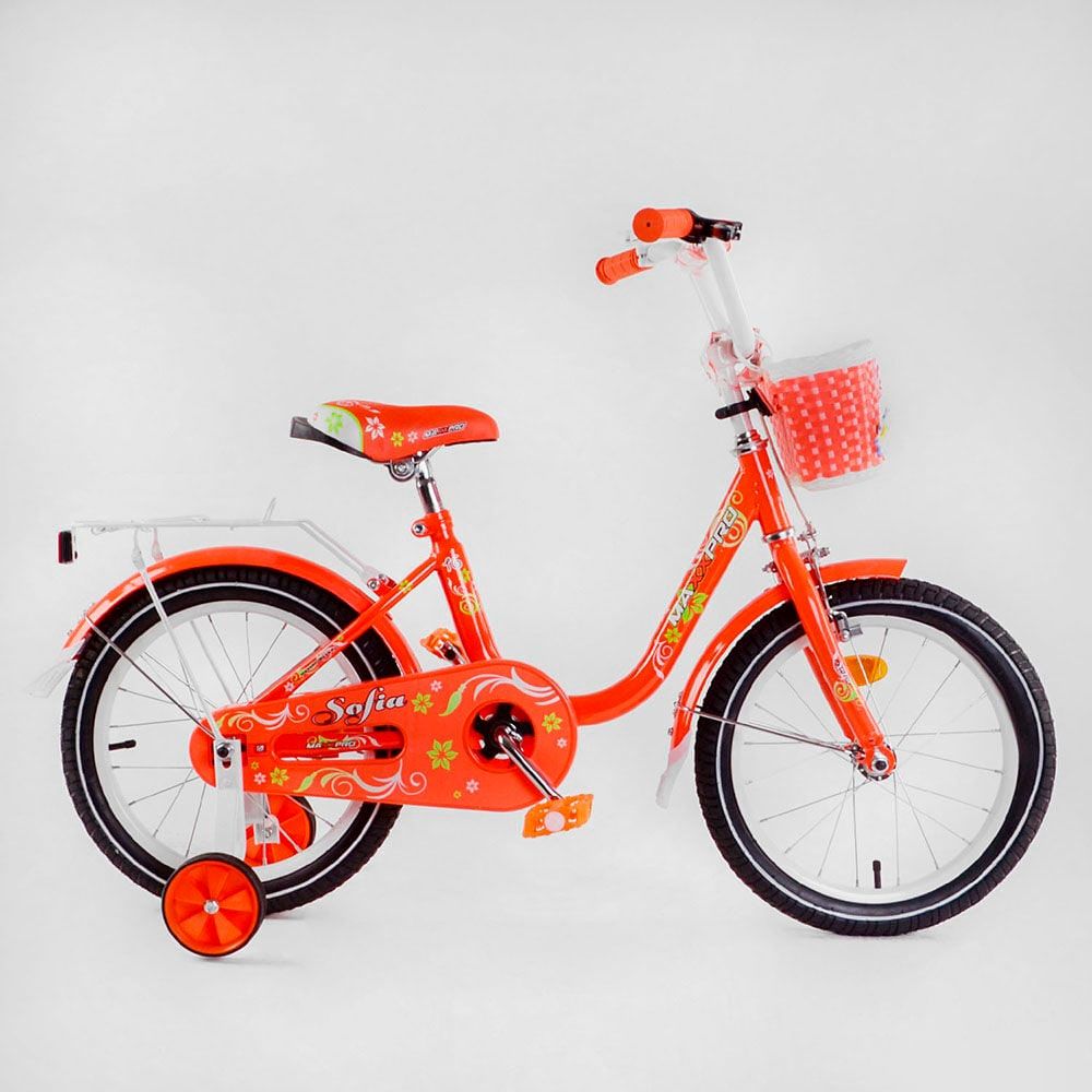 Велосипед двоколісний 16" дюймів з додатковими колесами (SOFIA-N 16-3) кошик, сидіння з ручкою, багажник