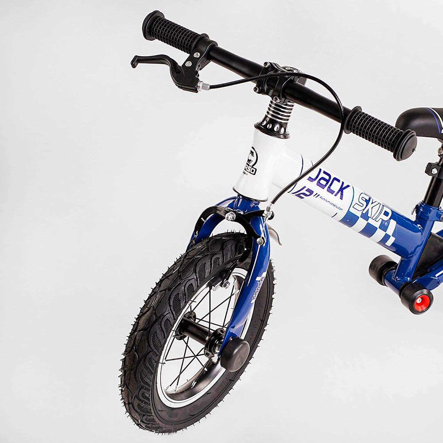 Велобіг Corso "Skip Jack" 93307 СИНЕ-БІЛИЙ, надувні колеса 12", сталева рама з амортизатором, ручне гальмо, підніжка, в коробці