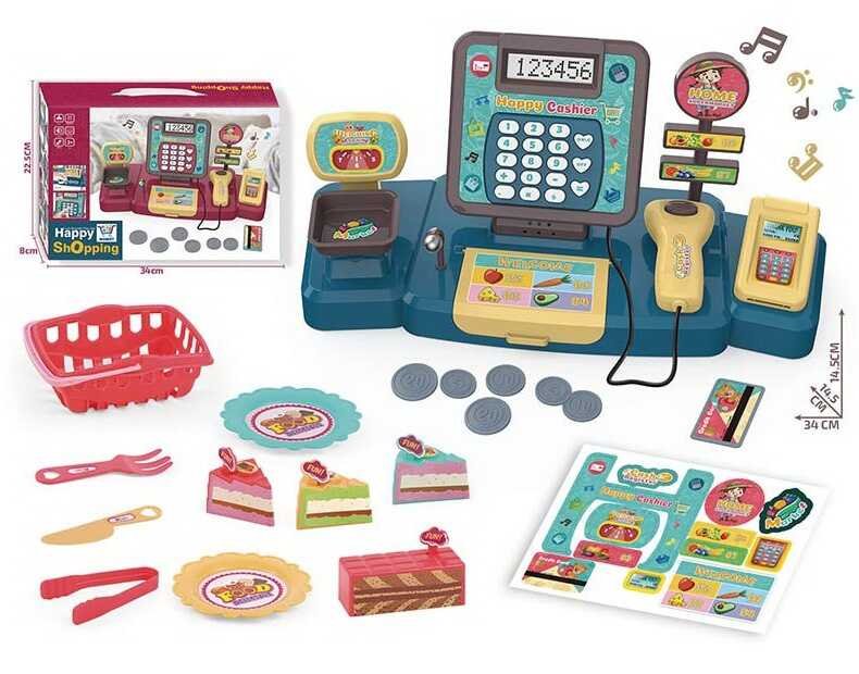 Касовий апарат дитячий (71022-54) калькулятор, звук, кошик з продуктами