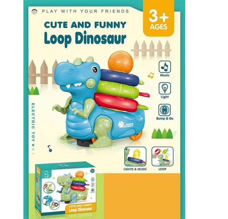 Музична іграшка 2324 (48/2) “Динозавр”, мелодії, підсвічування, колесо вільного ходу, пірамідка, прорізувач, в коробці