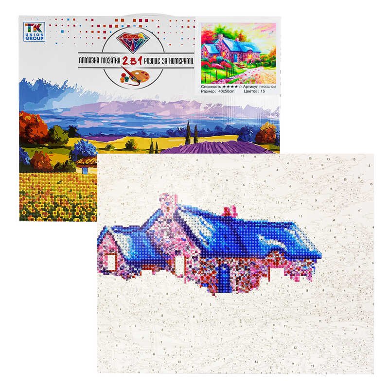 Картина за номерами + Алмазна мозаїка 2в1 YHDGJ 71948 (30) "TK Group", 50х40см, "Чарівний будиночок", в коробці