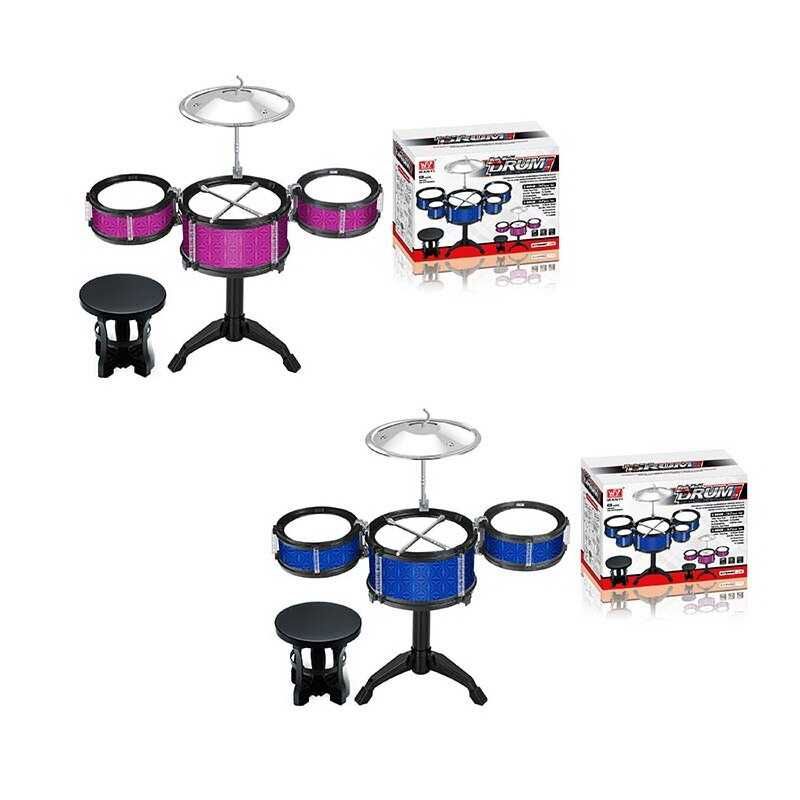 Барабан (3288) 2 цвета, 3 барабана, тарелка, палочки, стульчик
