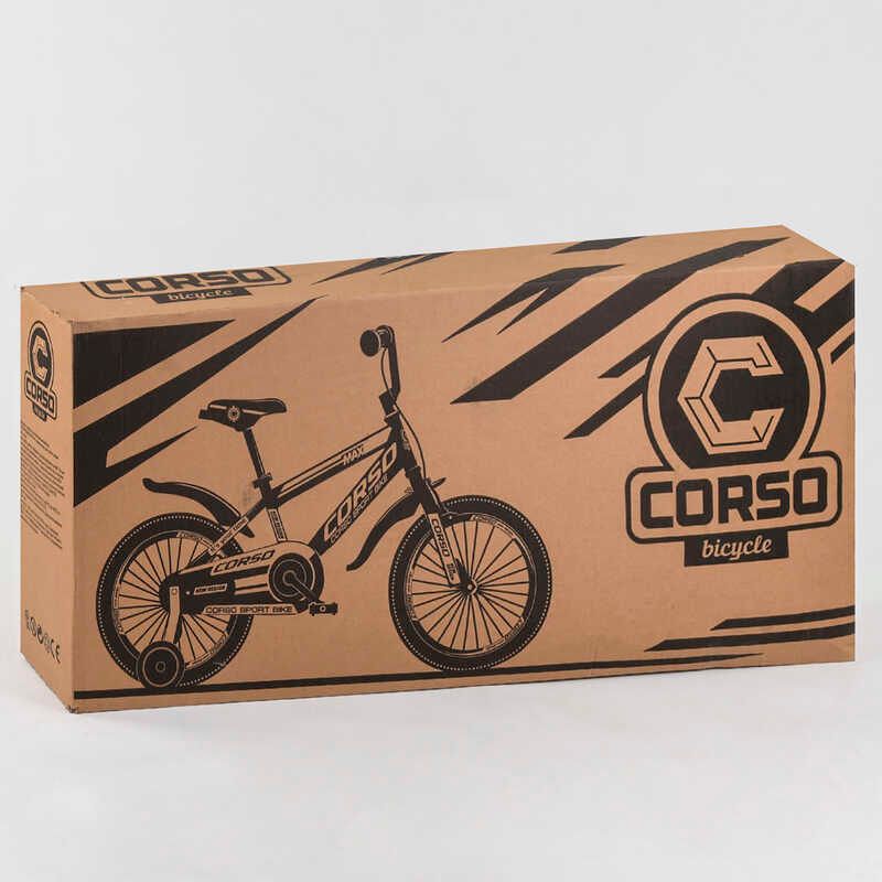 Велосипед 16" дюймов двухколёсный "CORSO" ST-16700 стальная рама, стальные противоударные диски с усиленной спицей, собран на 75