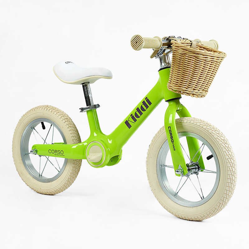 Велобіг "CORSO KIDDI" ML-12328 (1) магнієва рама, колеса надувні резинові 12’’, алюмінієві обода, підставка для ніг, корзинка, в коробці